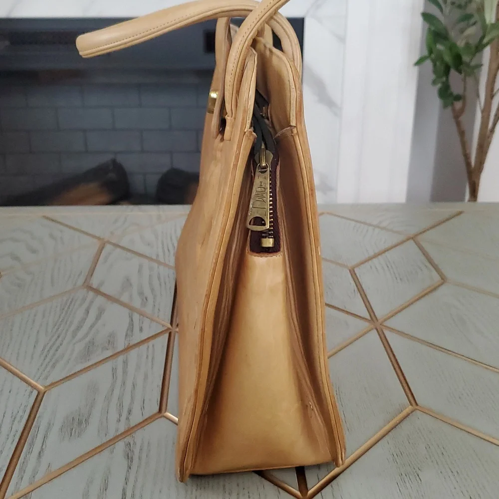 Vintage Beige Leather Mexican Satchel Bag
